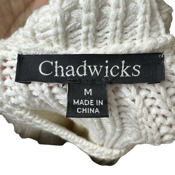 Chadwicks White Chunky Bobble Knit Sweater Medium | Cottagecore Relaxed Pullover - Picture 5 of 6